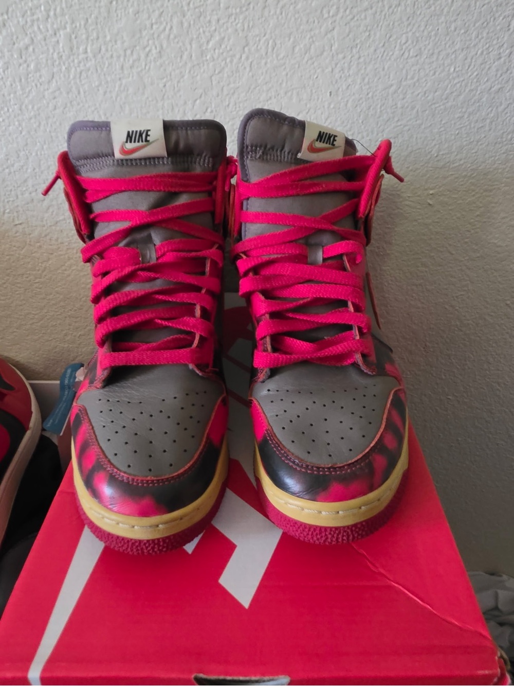 Nike Kids High-Top Sneakers - Gray & Hot Pink with Yellow Trim
